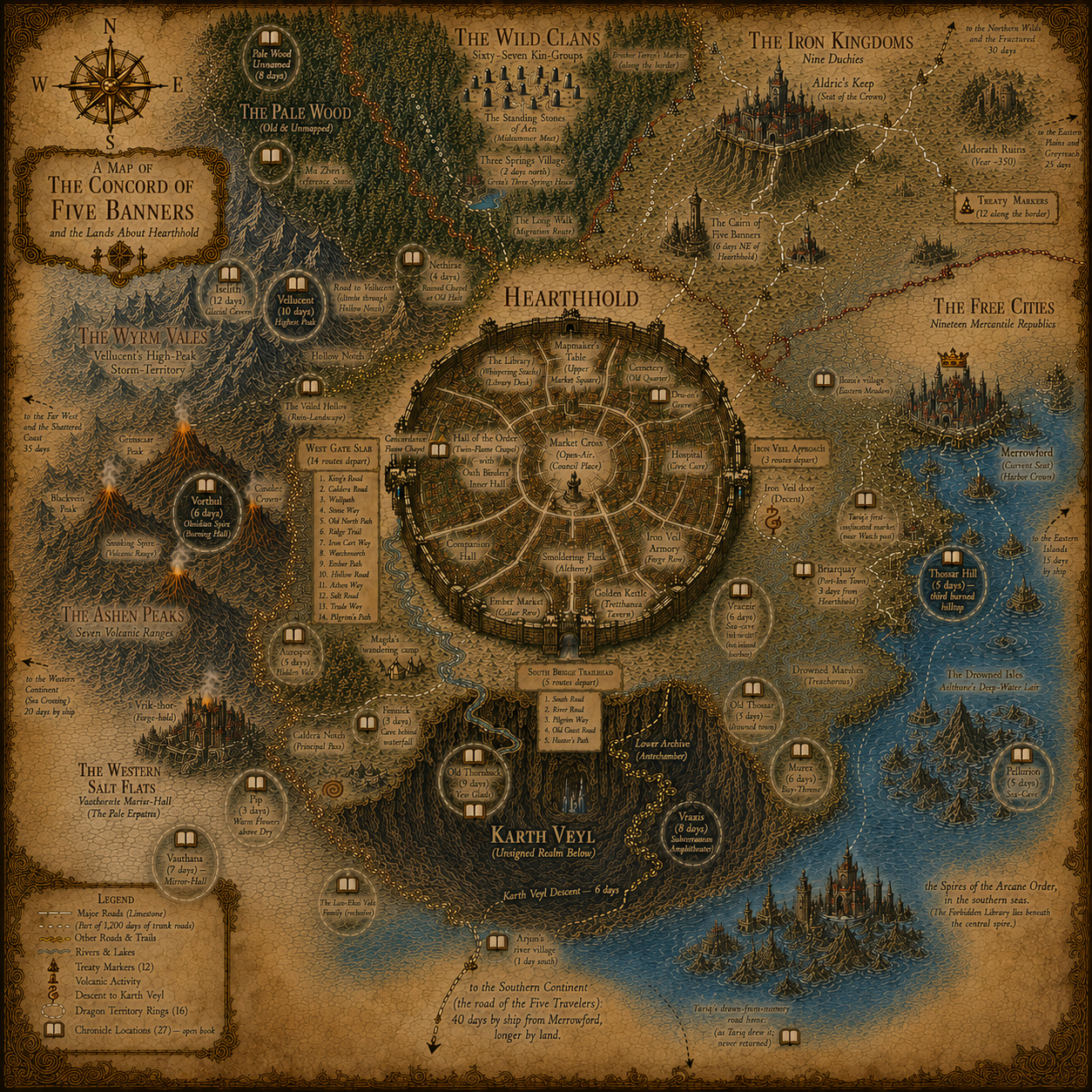 The Concord of Five Banners — map of the realm